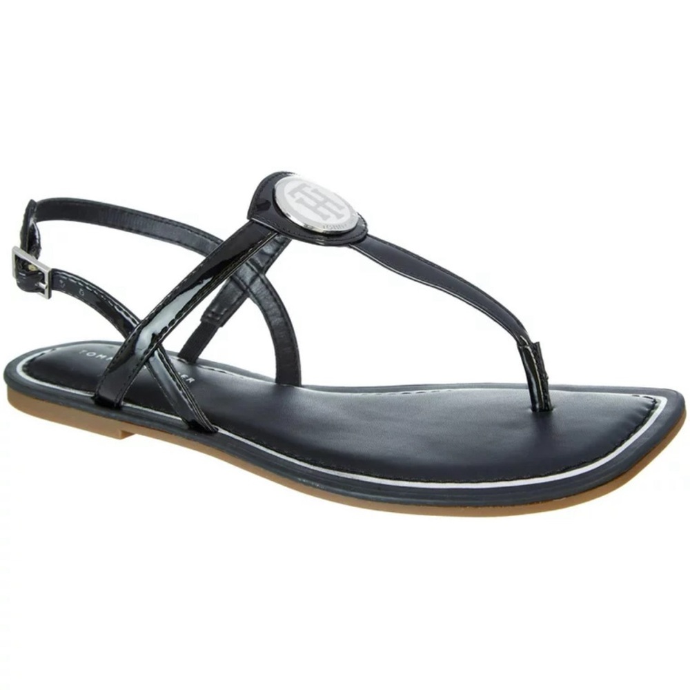 Tommy Hilfiger womens Janae Sandal 7.5  Black Thong New Without Box summer cute